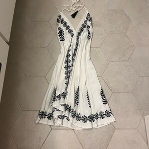 Elegant White and Black Embroidered Dress